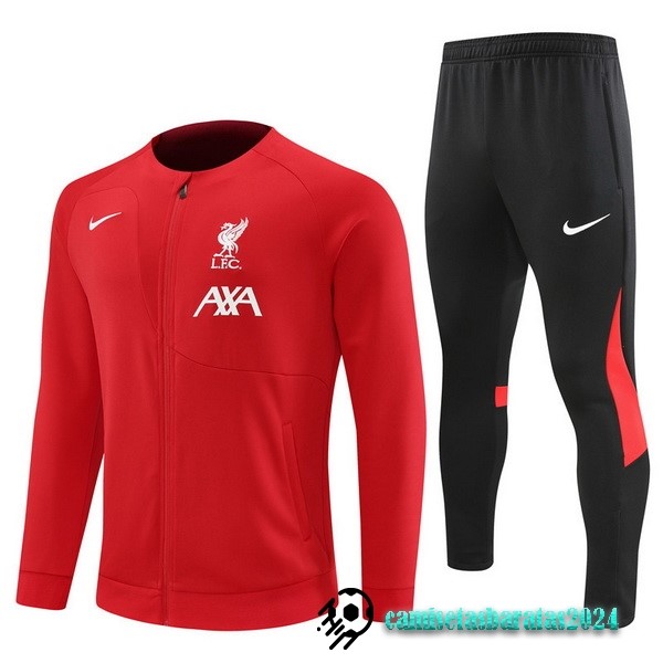 Replicas Conjunto Completo Ropa Deportiva Con Cremallera Larga Niños Liverpool 2022 2023 Rojo Negro