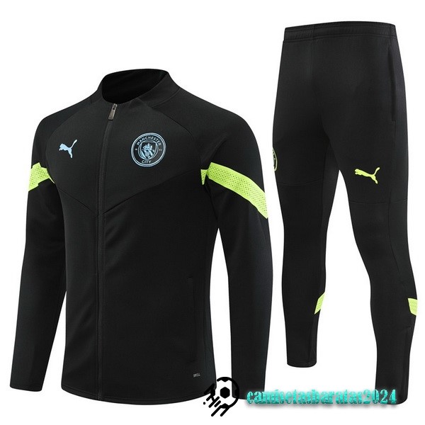 Replicas Conjunto Completo Ropa Deportiva Con Cremallera Larga Niños Manchester City 2022 2023 Negro Verde