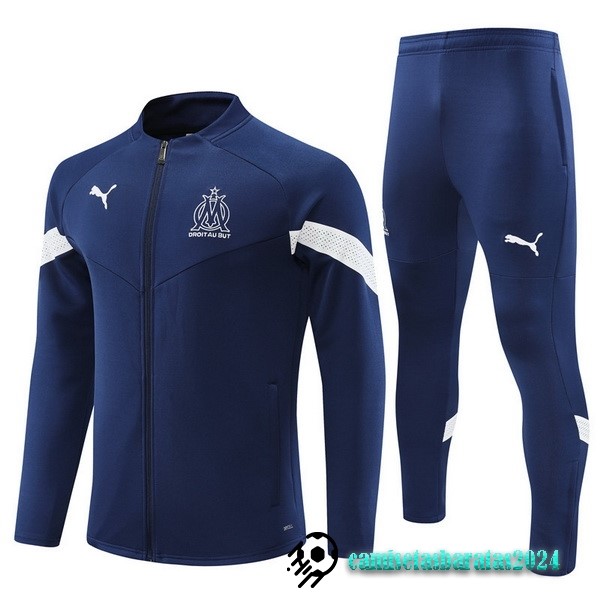 Replicas Conjunto Completo Ropa Deportiva Con Cremallera Larga Niños Marsella 2022 2023 Azul Marino