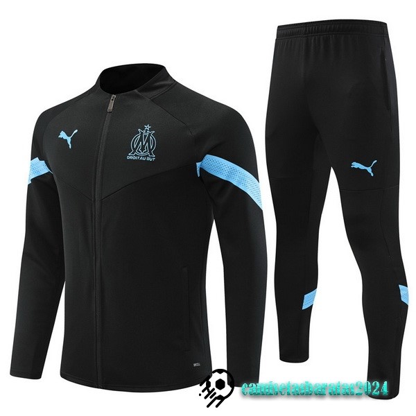 Replicas Conjunto Completo Ropa Deportiva Con Cremallera Larga Niños Marsella 2022 2023 Negro