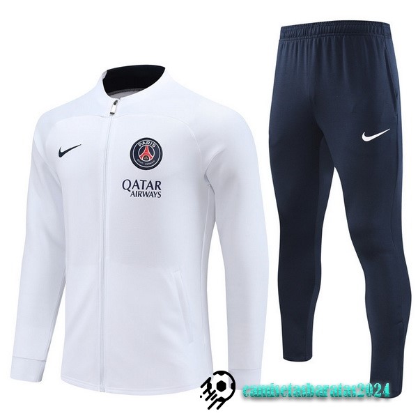 Replicas Conjunto Completo Ropa Deportiva Con Cremallera Larga Niños Paris Saint Germain 2022 2023 Blanco I Azul