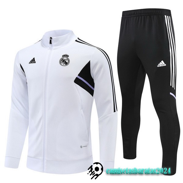 Replicas Conjunto Completo Ropa Deportiva Con Cremallera Larga Niños Real Madrid 2022 2023 Blanco I Negro