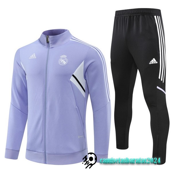 Replicas Conjunto Completo Ropa Deportiva Con Cremallera Larga Niños Real Madrid 2022 2023 Purpura Negro