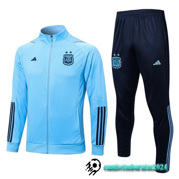 Replicas Conjunto Completo Ropa Deportiva Con Cremallera Niños Larga Argentina 2022 II Azul