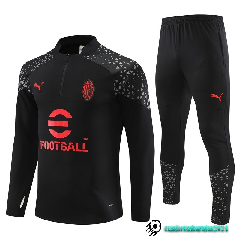 Replicas Conjunto Completo Sudadera Entrenamiento AC Milan 2023 2024 Negro Rojo