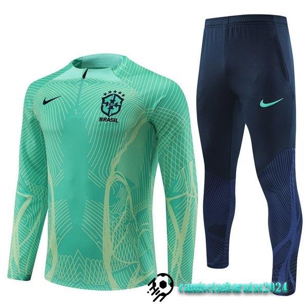 Replicas Conjunto Completo Sudadera Entrenamiento Jugadores Brasil 2022 Verde Azul