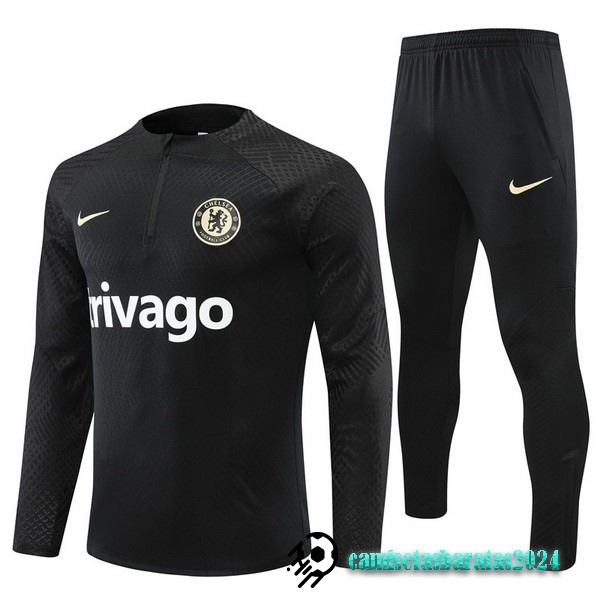 Replicas Conjunto Completo Sudadera Entrenamiento Jugadores Chelsea 2022 2023 Negro