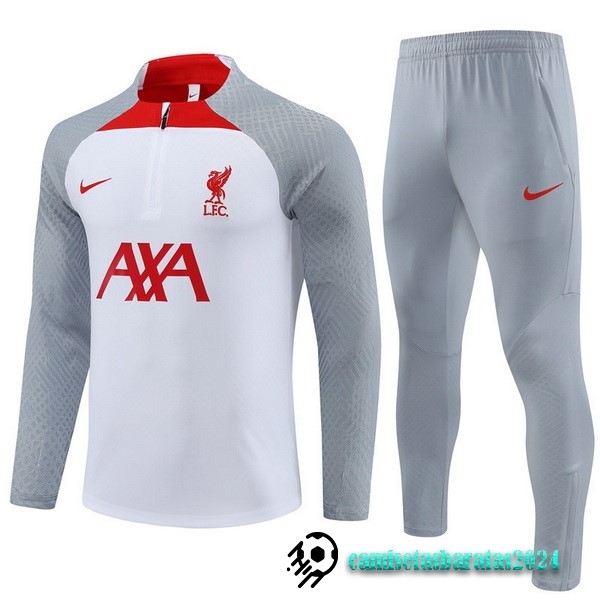 Replicas Conjunto Completo Sudadera Entrenamiento Jugadores Liverpool 2022 2023 Gris Blanco