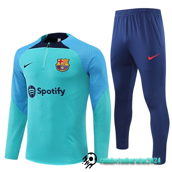 Replicas Conjunto Completo Sudadera Entrenamiento Jugadores Niños Barcelona 2022 2023 Azul II Verde