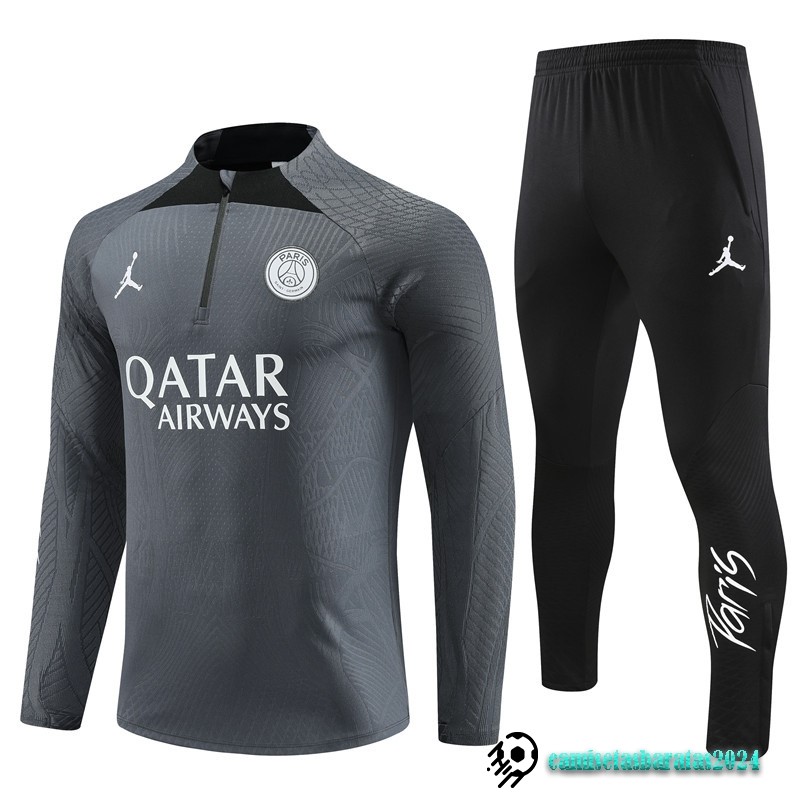 Replicas Conjunto Completo Sudadera Entrenamiento Jugadores Paris Saint Germain Niños 2023 2024 Gris Negro