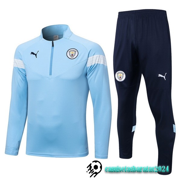 Replicas Conjunto Completo Sudadera Entrenamiento Manchester City 2022 2023 Azul Blanco