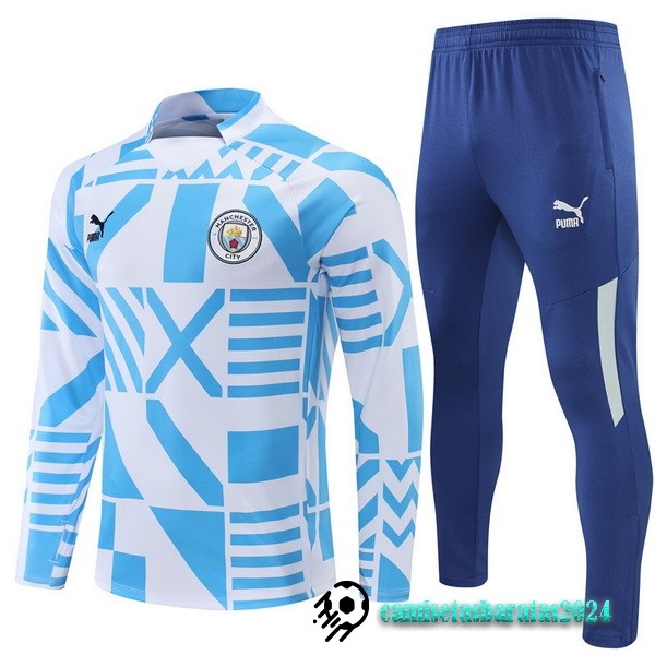 Replicas Conjunto Completo Sudadera Entrenamiento Manchester City 2022 2023 Blanco Azul