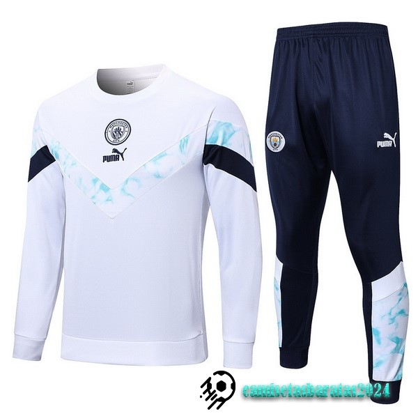 Replicas Conjunto Completo Sudadera Entrenamiento Manchester City 2022 2023 Blanco Azul Marino