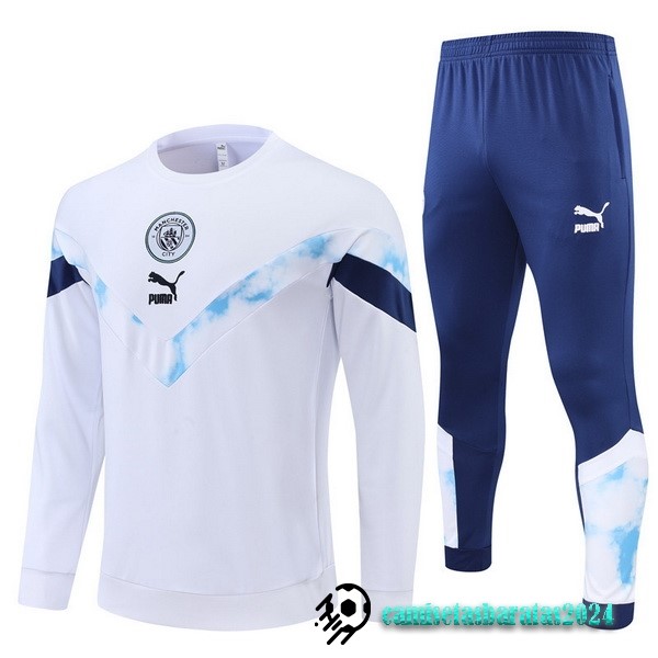 Replicas Conjunto Completo Sudadera Entrenamiento Manchester City 2022 2023 Blanco I Azul