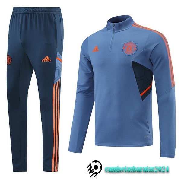 Replicas Conjunto Completo Sudadera Entrenamiento Manchester United 2022 2023 Azul Gris