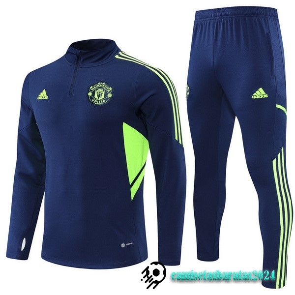 Replicas Conjunto Completo Sudadera Entrenamiento Manchester United 2022 2023 Azul Verde