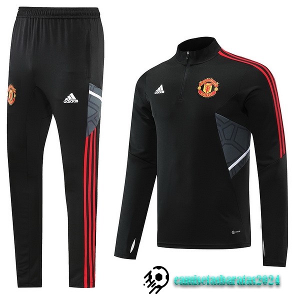 Replicas Conjunto Completo Sudadera Entrenamiento Manchester United 2022 2023 Negro Gris