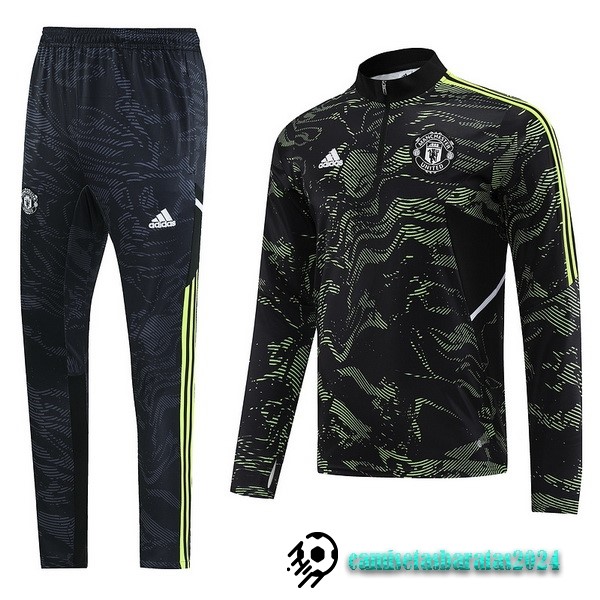 Replicas Conjunto Completo Sudadera Entrenamiento Manchester United 2022 2023 Negro Verde