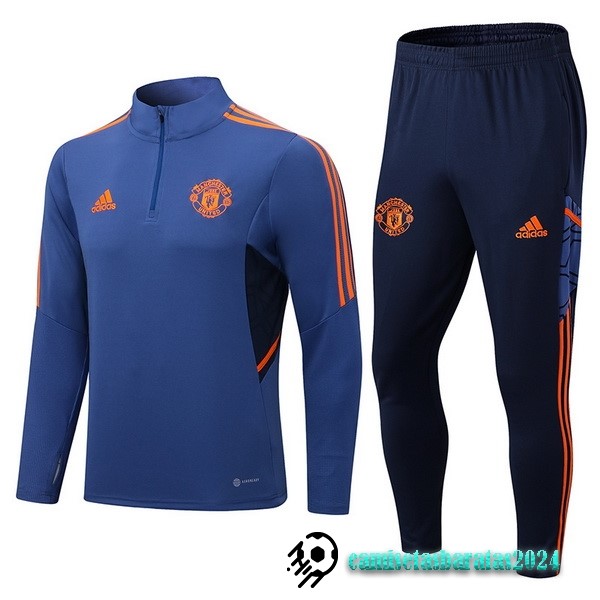 Replicas Conjunto Completo Sudadera Entrenamiento Manchester United 2022 2023 Purpura Negro