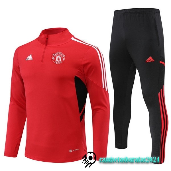 Replicas Conjunto Completo Sudadera Entrenamiento Manchester United 2022 2023 Rojo Negro