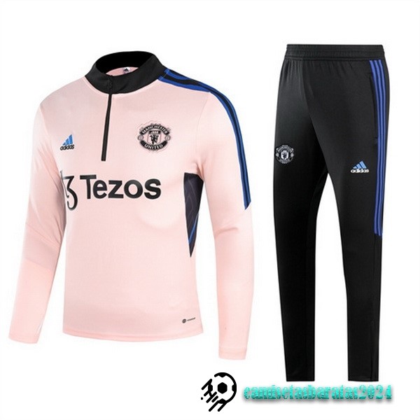 Replicas Conjunto Completo Sudadera Entrenamiento Manchester United 2022 2023 Rosa II Negro