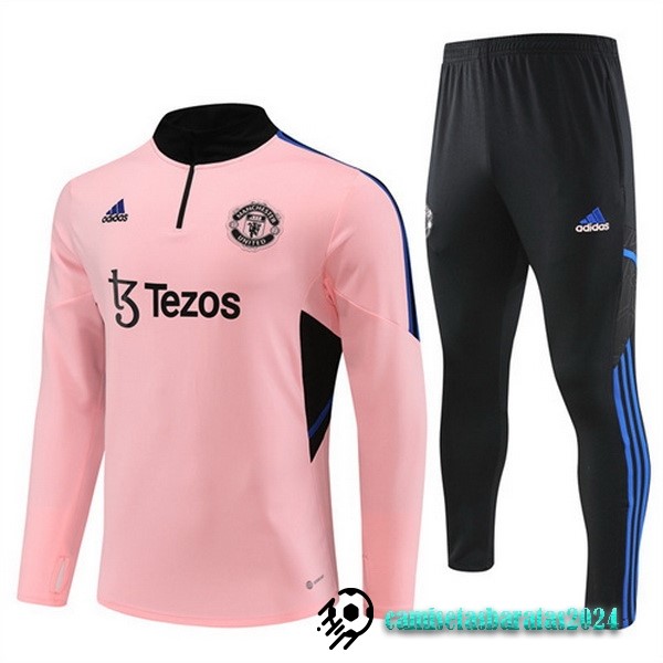 Replicas Conjunto Completo Sudadera Entrenamiento Manchester United 2022 2023 Rosa I Negro