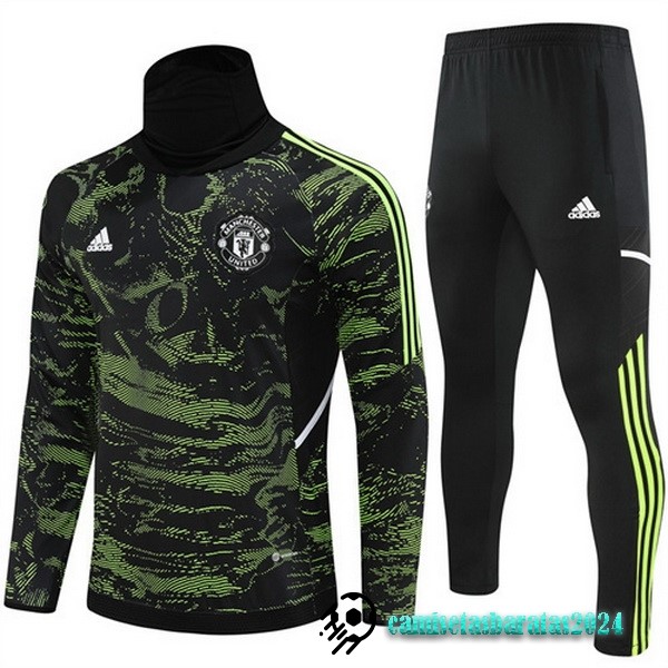 Replicas Conjunto Completo Sudadera Entrenamiento Manchester United 2022 2023 Verde Negro