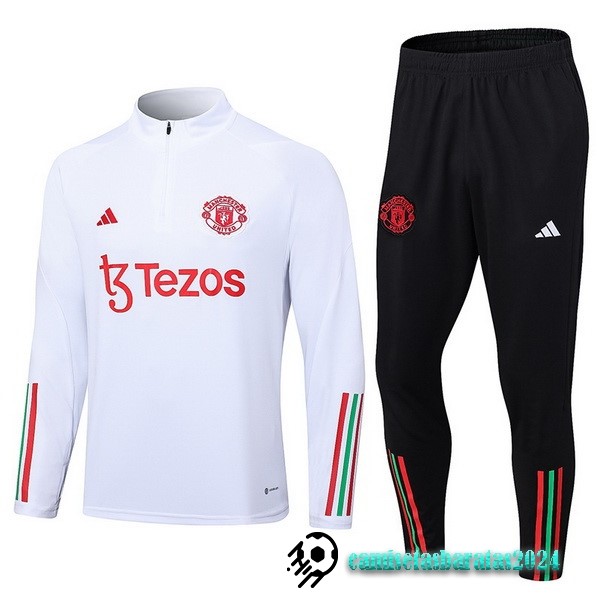 Replicas Conjunto Completo Sudadera Entrenamiento Manchester United 2023 2024 Blanco II Negro