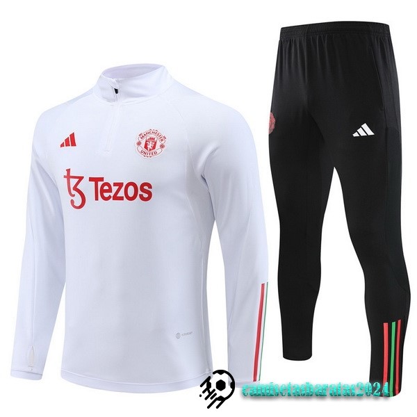 Replicas Conjunto Completo Sudadera Entrenamiento Manchester United 2023 2024 Blanco Negro