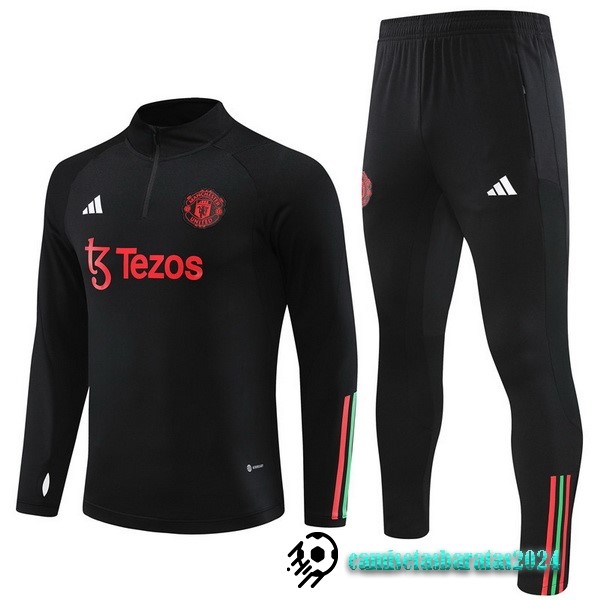 Replicas Conjunto Completo Sudadera Entrenamiento Manchester United 2023 2024 Negro Rojo