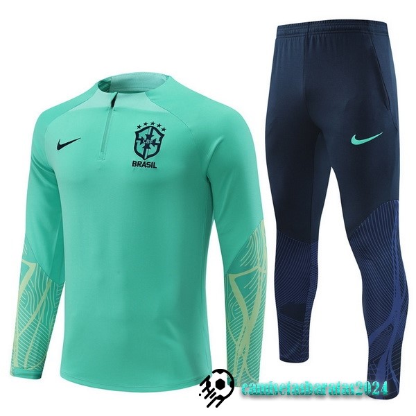 Replicas Conjunto Completo Sudadera Entrenamiento Niños Brasil 2022 Verde Azul