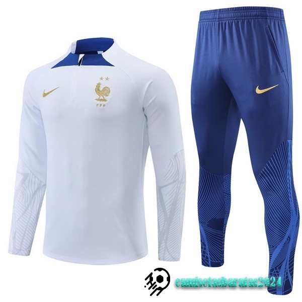 Replicas Conjunto Completo Sudadera Entrenamiento Niños Francia 2022 Blanco II Azul