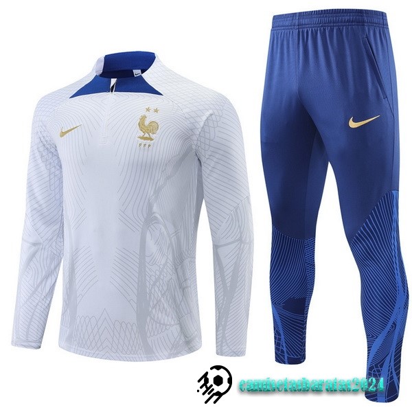 Replicas Conjunto Completo Sudadera Entrenamiento Niños Francia 2022 Blanco I Azul