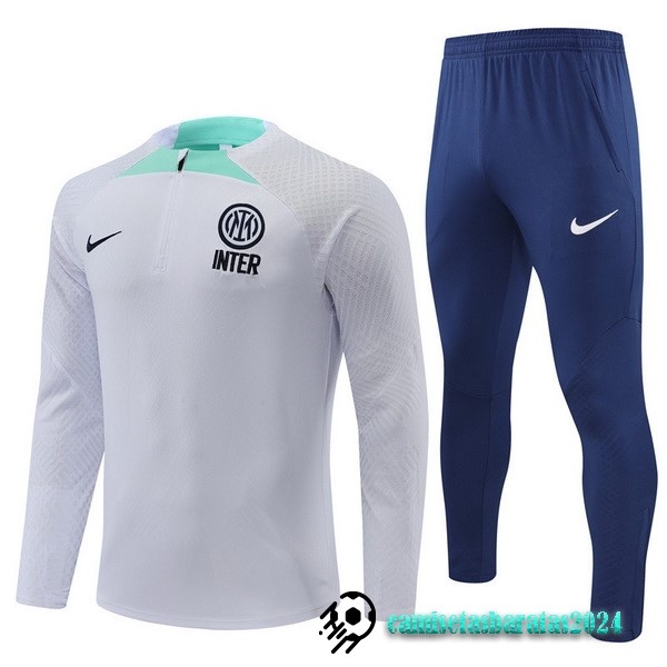 Replicas Conjunto Completo Sudadera Entrenamiento Niños Jugadores Inter Milán 2022 2023 Blanco Azul