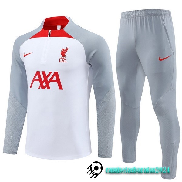 Replicas Conjunto Completo Sudadera Entrenamiento Niños Liverpool 2022 2023 Gris Blanco