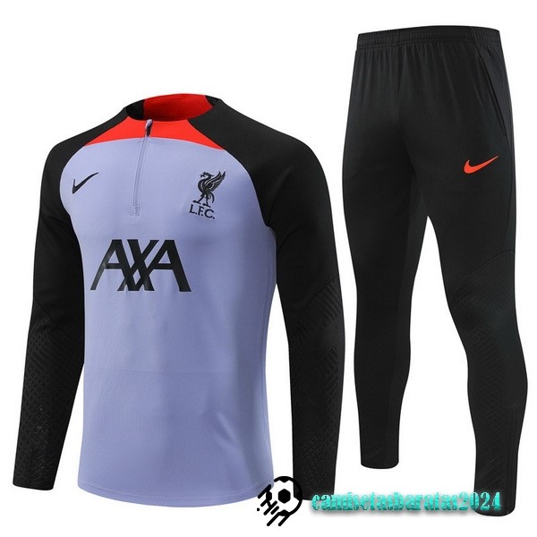 Replicas Conjunto Completo Sudadera Entrenamiento Niños Liverpool 2022 2023 Purpura Negro