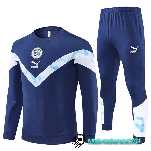 Replicas Conjunto Completo Sudadera Entrenamiento Niños Manchester City 2022 2023 Azul Marino Blanco