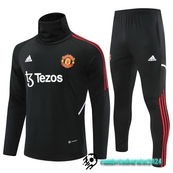 Replicas Conjunto Completo Sudadera Entrenamiento Niños Manchester United 2022 2023 Negro I Rojo