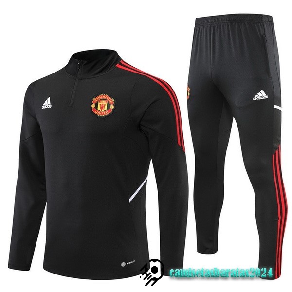 Replicas Conjunto Completo Sudadera Entrenamiento Niños Manchester United 2022 2023 Negro Rojo