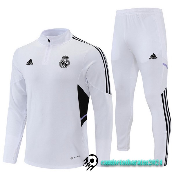 Replicas Conjunto Completo Sudadera Entrenamiento Niños Real Madrid 2022 2023 Blanco