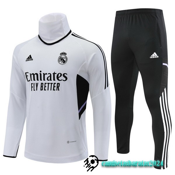 Replicas Conjunto Completo Sudadera Entrenamiento Niños Real Madrid 2022 2023 Blanco Negro