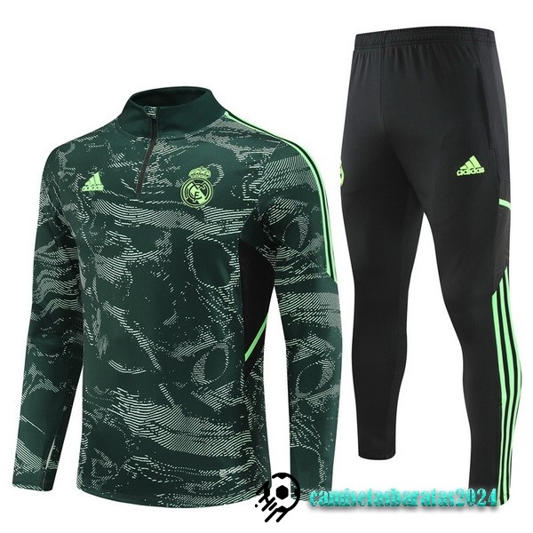 Replicas Conjunto Completo Sudadera Entrenamiento Niños Real Madrid 2022 2023 Verde I Negro