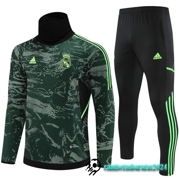 Replicas Conjunto Completo Sudadera Entrenamiento Niños Real Madrid 2022 2023 Verde Negro