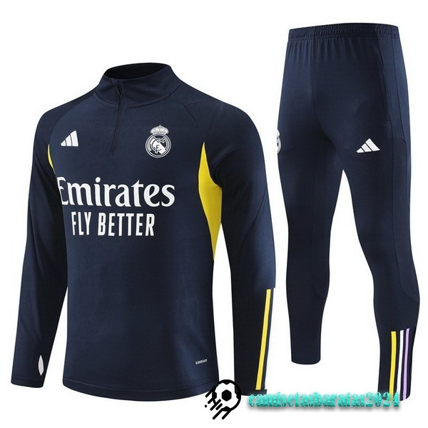 Replicas Conjunto Completo Sudadera Entrenamiento Real Madrid 2023 2024 Azul Marino Amarillo