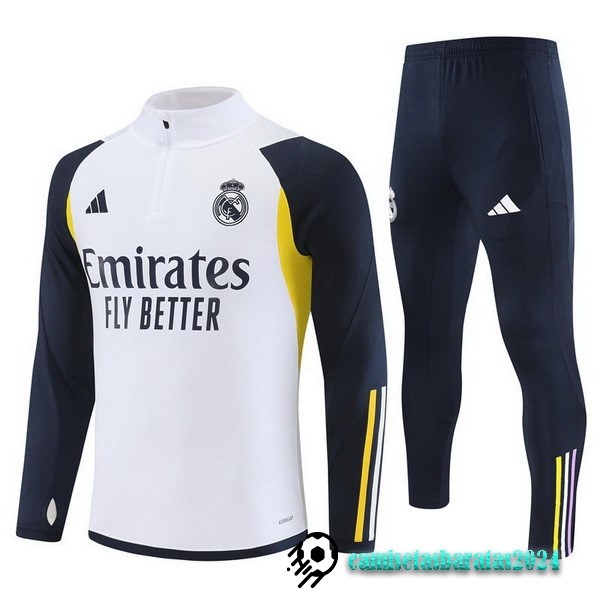 Replicas Conjunto Completo Sudadera Entrenamiento Real Madrid 2023 2024 Blanco Azul