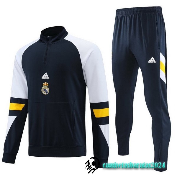 Replicas Conjunto Completo Sudadera Entrenamiento Real Madrid 2023 2024 Blanco Azul Amarillo