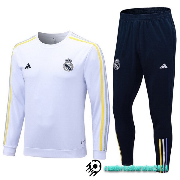 Replicas Conjunto Completo Sudadera Entrenamiento Real Madrid 2023 2024 Blanco II Azul