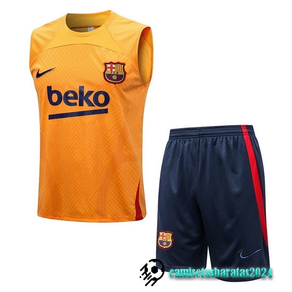 Replicas Entrenamiento Sin Mangas Conjunto Completo Barcelona 2022 2023 Naranja Azul