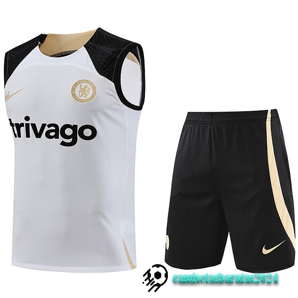 Replicas Entrenamiento Sin Mangas Conjunto Completo Chelsea 2023 2024 Blanco II Negro