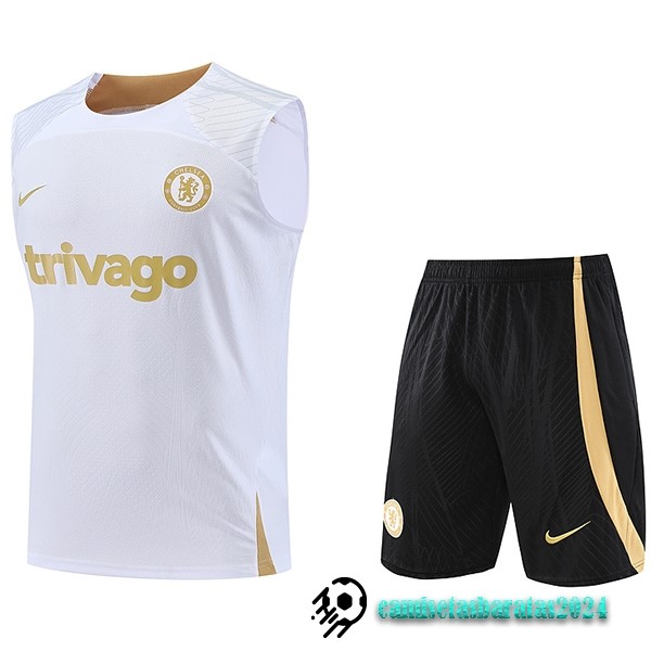 Replicas Entrenamiento Sin Mangas Conjunto Completo Chelsea 2023 2024 Blanco Negro